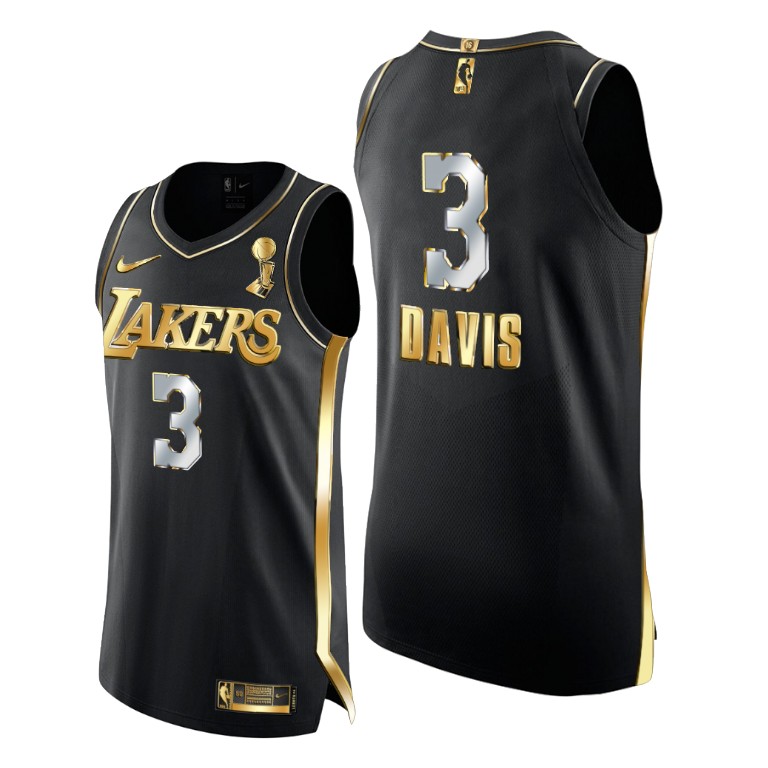 Men's Los Angeles Lakers Anthony Davis #3 NBA Golden Authentic 17X Social justice Finals Champions Black Basketball Jersey MNS7383XQ